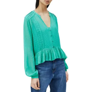 Pepe Jeans Damen Hemd Bluse Oberteil mit V-Ausschnitt, langärmlig , Größe:XS, Farbe:Grün-hellgrün - Grün