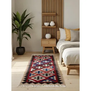 Hanse Home Afghan Kelim Teppich Rami - Bunter Traditioneller Teppich Handgewebt, Wolle & Baumwolle - Afghanischer Stil Oriental mit Fransen für Wohnzimmer, Schlafzimmer - Creme Multifarben, 60x190 cm