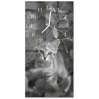 Tulup Wanduhr aus Glas 30x60 cm - Katze , Grau , Rechteckig , 30x60x0.4 cm , Dekoration, Uhren, Wanduhren