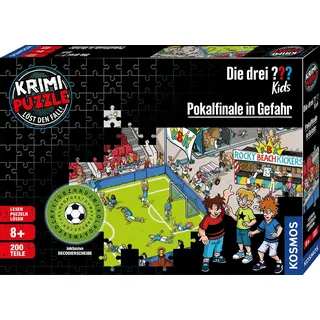 Die DREI ??? Kids - Krimi Puzzle - Pokalfinale in Gefahr von KOSMOS 685539, 200 Teile, inklusive Decodierscheibe, Lesen, Puzzle, Rätsel lösen, Fragezeichen
