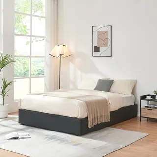 Polsterbett 'Nola' mit Bettkasten 140 x 200 cm Kunstleder Schwarz - Schwarz