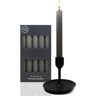 Candelo 10er Set Tafelkerzen - hochwertige Stabkerzen grau - Kerze 18,5cm 7,5 Std Brenndauer - Spitzkerzen für Kerzenständer und Kronleuchter Leuchterkerzen Stabkerzen