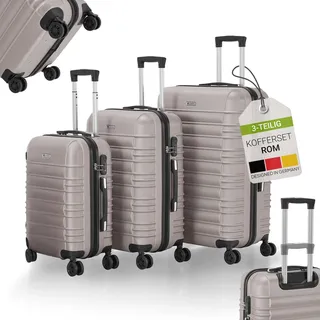 Juskys Hartschale Kofferset Reisekoffer 3 teilig - Zahlenschloss, geräuscharme 360° Rollen groß, Teleskopgriff, leicht - Koffer in Champagner - Beige
