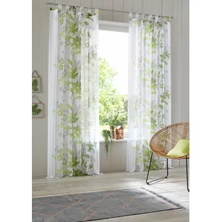 Home affaire Gardine »Ina«, (2 St.), 2-er Set, einseitig floral bedruckt, Voile, Blumen Home affaire grün 145 cm