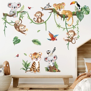 decalmile Wandtattoo Dschungel Tiere Baum Zweig Wandaufkleber Safari Tiere Affen Koala Wandsticker Kinderzimmer Babyzimmer Wohnzimmer Wanddeko