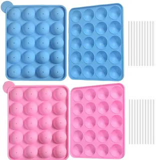 Newk Cake Pops Silikonformen, 2 rosa und 2 blau, antihaftbeschichtet, lebensmittelechtes Silikon zum Backen, Süßigkeiten und DIY-Leckereien (4 Stück)