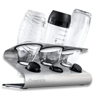 DOMHUS® Premium Abtropfhalter für SodaStream Flaschenhalter aus Edelsthal mit Abtropfmatte | Kompatibel mit Soda Stream Glasflaschen Crystal, Easy, Fuse, Emil | Universal, für Sprudelwasser Maschinen
