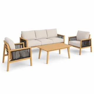greemotion Gartenmöbel-Set Monaco 4-teilig Aluminium Holzoptik grau braun mit Esstisch und Kissen - Grau, Braun