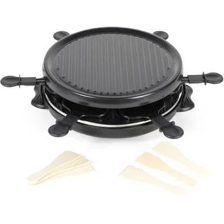 Giles & Posner Tisch-Raclette-Grill 800 W, Steinplatte 29 x 29 cm | 6 antihaftbeschichtete Pfännchen, 6 Holzspatel, Temperaturregler, Kontrollleuchte, abnehmbare Platte