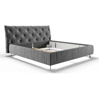 KAWOLA Bett ANNY Polsterbett Kopfteil niedrig Velvet grau 160x200cm - Grau