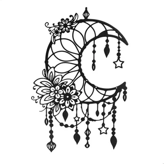 Metall Wandkunst Wanddekoration Silhouette Kunst, Schwarz Wanddeko Hängende, Design mit Blumen und Sternen, Moderne Wall Art Ausschnitt Wandschmuck für Innen Außen Garten Haus Dekoration(30 * 20cm)