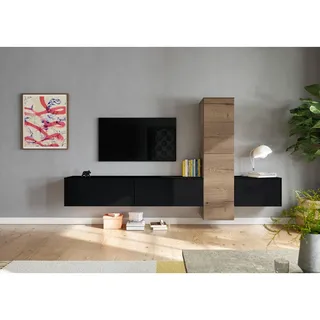 Celina Home Wohnwand , Schwarz, Eichefarben , Holzwerkstoff , 6,4 Fächer , 282x160x37 cm , Goldenes M , erweiterbar, Typenauswahl, individuell planbar, Beimöbel erhältlich, umfangreiches Zubehör erhältlich, hängend, in verschiedenen Holzdekoren erhältlich , Wohnzimmer, Wohnwände, Komplette Wohnwände