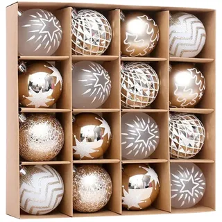 perfk 16x Weihnachtsdeko Christbaumkugeln Christbaumschmuck Bruchsichere Weihnachtskugeln für Festliche Feiertagsdeko, Champagner Gold