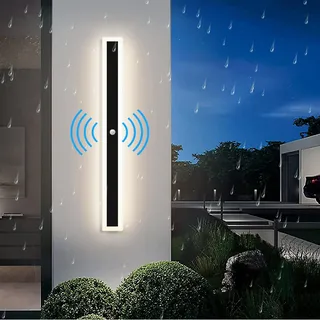 ANKBOY Außenwandleuchten mit Bewegungsmelder, LED Wandleuchte Aussen Wasserdicht IP65 Villa Wandlampe Lange, Anthrazit Metall Modern Aussenlampe Naturweiß 4500K für Gärten Garage (100cm)
