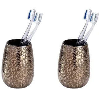 WENKO Zahnputzbecher Marrakesh Keramik - Zahnbürstenhalter für Zahnbürste und Zahnpasta, Keramik, 8.3 x 11.4 x 8.3 cm, Braun (Packung mit 2)
