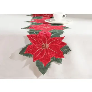 home&you Tischläufer Bestickter Poinsettia Xmas, 35x171 cm, Rot, Weihnachten Deko Tischdecke, Christmas , Kunststoff , 35x1x171 cm , Heimtextilien, Wohntextilien, Tischwäsche, Tischläufer