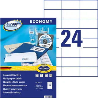 Avery Zweckform Adressetiketten ELA011 Weiß 70 x 37 mm 100 Blatt 2400 St.