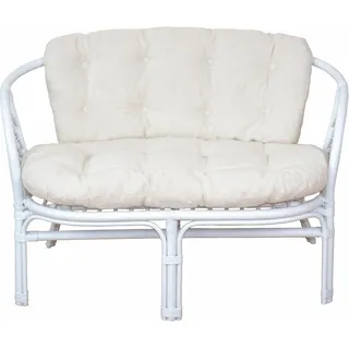 Home Affaire Sitzbank aus handgeflochtenem Rattan mit Kissen Weiß 110 x 69 x 83 cm