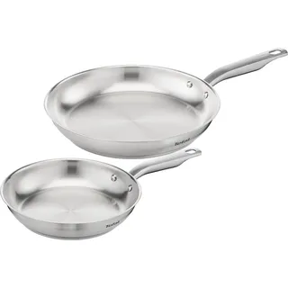 2-teiliges Pfannenset, 24 + 28 cm,hochwertiger Premium-Edelstahl,unversiegelt,gebürstete Oberfläche, induktionsgeeignet,ofenfest bis 250 °C,Edelstahl - Silber
