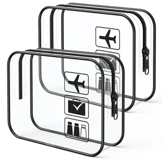 Vonsera 2 Stück Kulturtasche Transparent, Reise Kosmetiktasche, 1 Liter Beutel Flugzeug Handgepäck, Kulturtaschen für Herren, Damen, Kinder