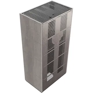 Kaminbausatz KRATKI FLOKI BOX 8 kW Ø 160 Quarzsinter NATURALI PIETRA DI SAVOIA GRIGIA BOCCIARDATA schwarz Verkleidung