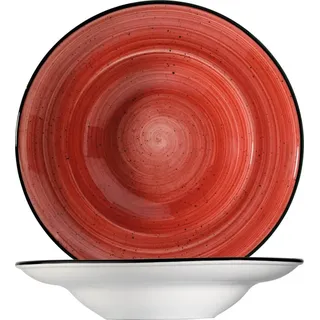Bonna 6x Suppenteller Pastateller Speiseteller Essteller Salatteller Geschirr Teller tief 27cm 45cl Rot Creme Porzellan rund Aura Passion Gourmet Kantenschutz