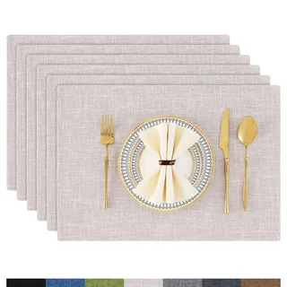Homaxy Tischsets Abwaschbar 6er Set, Platzsets Abwischbar Leinen Hitzebeständig Platzdeckchen rutschfest Doppelseitigen Tischuntersetzer Tischsets Stoff, Beige