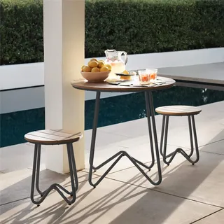 Novogratz 3-teiliges Bobbi Outdoor Bistro-Set, Kohlengrau, 75 x 75 x 71.5 cm