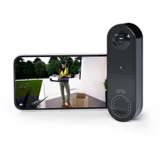 Arlo Kabellose Video Türklingel, 1080p HD Doorbell, RedDot Design Gewinner, 180° Großes Sichtfeld, WLAN, Bewegungsmelder, 2-Wege-Audio, Sirene, Nachtsicht + mit Arlo Secure Testzeitraum, Schwarz