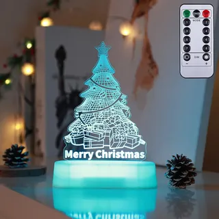 3D Weihnachten Nachtlicht LED Illusion Lampe mit 7 Farben Batteriebetrieben Nachtlichter mit Fernbedienung Nachttischlampe Party Weihnachtsdekoration