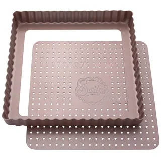 Sallys Tateform eckig mit Hebeboden - Quicheform mit spezieller Antihaftbeschichtung, Tartelette Förmchen (20,5 cm x 20,5 cm)