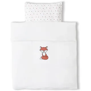 Koru Kids® Kinderbettwäsche 100x135 aus Jersey (100% Baumwolle) mit gesticktem Fuchs-Motiv – Kinder- und Baby-Bettwäsche Set für Mädchen Jungen mit Kopfkissen- und Bettdeckenbezug 100 x 135 und 40x60