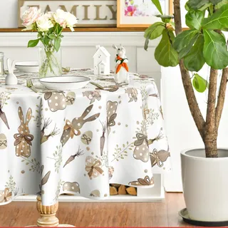 Artoid Mode Hasen Karotten Ostereier Ostern Tischdecke Rund 120 cm, Saisonnal Frühling Fleckschutz Tischwäsche Küche Dekoration Party Dekor