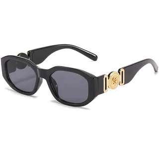 OSAGAMA Trendige Rechteckige Sonnenbrille für Damen Herren Unregelmäßige Vintage 90er Übergroß Brille UV-Schutz A-Schwarz