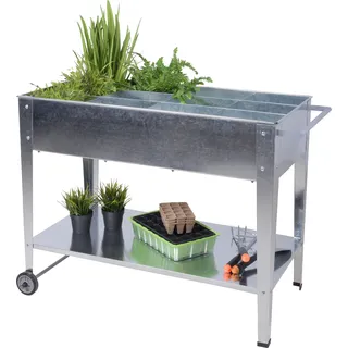 Mobiles Hochbeet mit 12 Einteilern und Ablageboden - ca. 110x81x52 - verzinkter Stahl, Silber - Silber