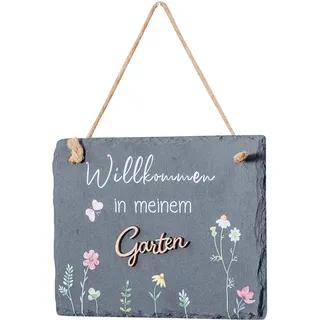 Schiefertafel Garten 20x15cm Willkommen Gartendeko Garten-Schild Wandbild Schwarz Geschenk Dekobild Wanddeko Tafel Sprüche Zitat - Schwarz