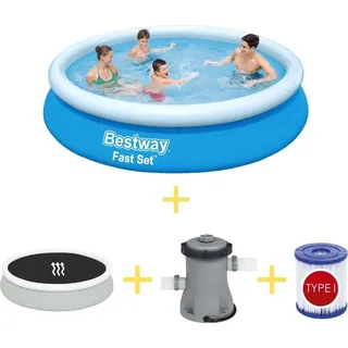 Bestway Pool - Fast Set - 366 x 76 cm - Inklusive Solarsegel, Filterpumpe & Filter