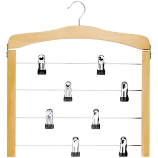 Alpina Hosenbügel Platzsparend - Kleiderbügel mit 8 Klammern - Holzkleiderbügel - Aufhänger für Kleidung - Platz für 5 Kleidungsstücke - Röcke und Hosen - 39 x 43 x 1,4 cm - Holz/Metall