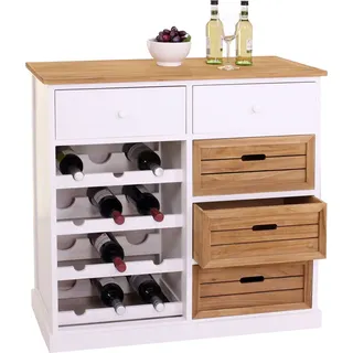 Weinregal HWC-B96, Kommode Flaschenregal für 12 Flaschen mit Schubladen, Landhaus 86x87x37cm - Weiß