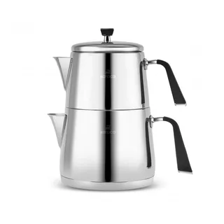 Karaca Fiona Schwarzes Türkisches Teekannen-Set, Induktionsgeeignet, 1L Teekanne & 2L Teekessel aus Edelstahl, Spülmaschinenfest, Türkische Teekanne, Teekocher, Tea Maker, Caydanlik, Demlik