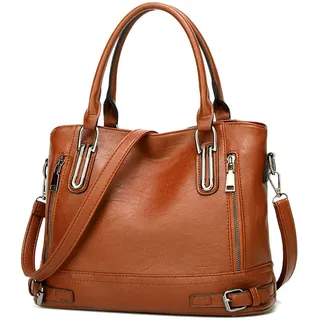 VINBAGGE Damen Handtasche PU Leder Henkeltasche Shopper Tasche Vintage Weiches Umhängetasche Schultertasche Frauen für Büro Täglich