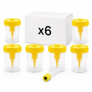 KMINA Vakuum-Urinprobenset, Urinbecher 100 ml mit Schraubdeckel (6 Stück) | Geschlossenes Hygienesystem, 9-ml-Röhrchen mit Rundboden, Graduierung alle 20 Milliliter, Doppelverschluss, Transparent