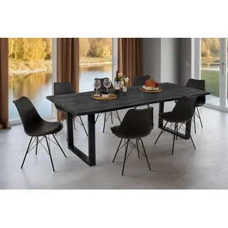 Esstisch Baumkante Holz-Optik Grau 220 x 100 U-Gestell schwarz JOSY - Grau