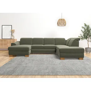 Home Affaire Wohnlandschaft HOME AFFAIRE "Dundee U-Form", grün, B:338cm H:86cm T:219cm, Flachgewebe (100% Polyester), Sofas, Wohnlandschaft, wahlweise mit Kopfteilverstellung und zusätzlich mit Bettfunktion