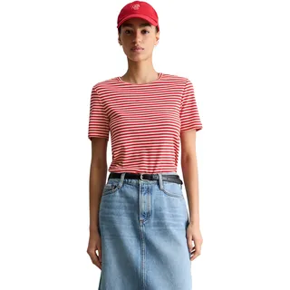 T-Shirt MARC O'POLO DENIM, Damen, Gr. S, medium rot, Rippware, Obermaterial: 96% Baumwolle, 4% Elasthan, geringelt, slim fit normal, Rundhals, Shirts T-Shirt, slim fit aus Rippjersey, geringelt