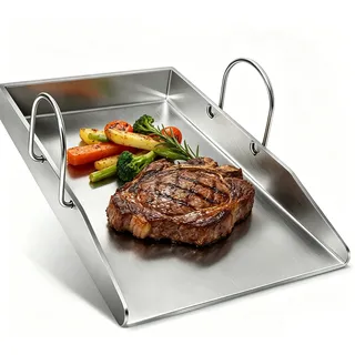GFTIME 40x30cm Edelstahl Grillplatte Plancha für Weber, Enders, Landmann, Rösle videro, Burnhard Gasgrill und Holzkohlegrill,4mm Dicke massiven Edelstahl Plancha Grillplatte mit Griff
