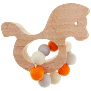 Hess Holzspielzeug 11123 - Greifling aus Holz mit kleiner Kugelkette, Nature Serie Pferdchen in Orange, für Babys ab 6 Monaten, handgefertigt, für Greifübungen und fröhlichen Spielspaß