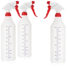 com-four® 3x Sprühflasche mit Skala - Wasser-Pumpsprüher mit 28/400 Gewinde für Haushalt, Garten, Werkstatt, Auto - Zerstäuberflasche mit verstellbarer Düse - 900 ml (NBR)