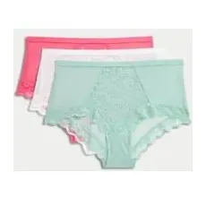 Womens M&S Collection 3pk Lace High Rise Short - Aqua Mix, Aqua Mix - 18