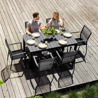 di volio Gartenmöbel MALETTO, Gartenmöbel-Set - Esstisch & 6 Stühle, aus Kunstholz und Aluminium, Esstisch mit ausziehbarer Tischplatte - Schwarz, Grau